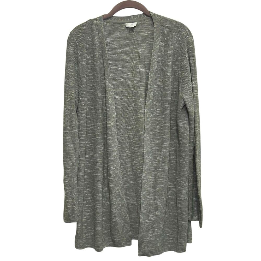 J. Jill Linen Blend Open Cardigan Large Gray Lightweight Long Sleeve Layering